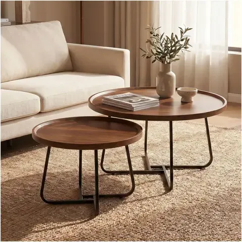 Juego Mesa De Centro Living Madera Natural