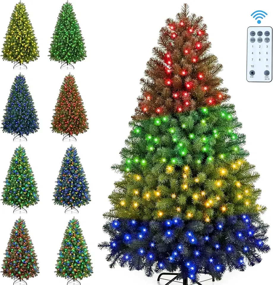 JOYIN 6 FT Pre-lit Full Size Christmas Tree, 320 UL Lights with 11 Modes, Green Artificial Xmas Tree Includes Remote Control & Gloves, Easy Setup Tree with PVC Tips, Xmas Festive Indoor Decor
