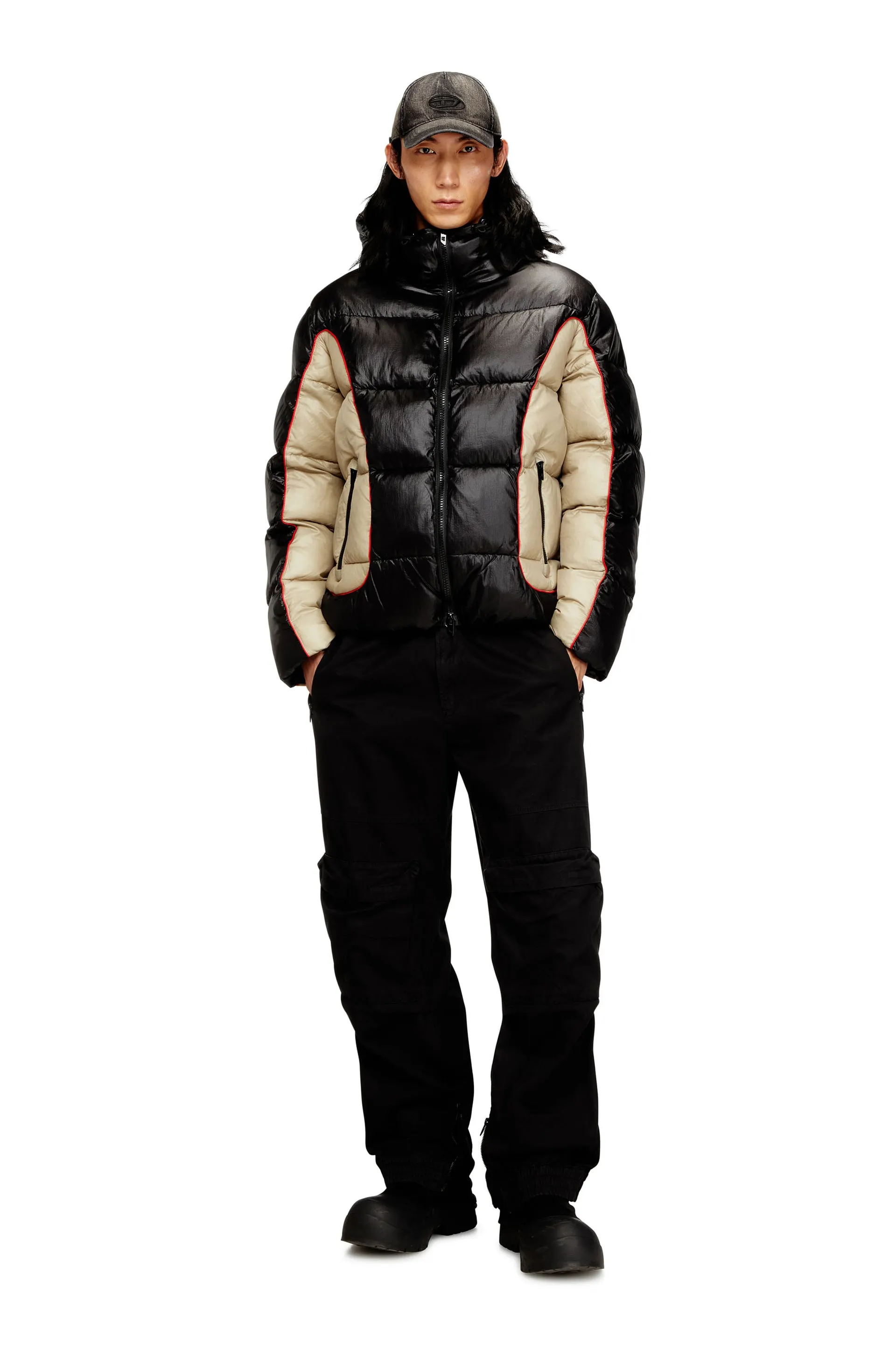 Hooded puffer jacket in shiny ripstop