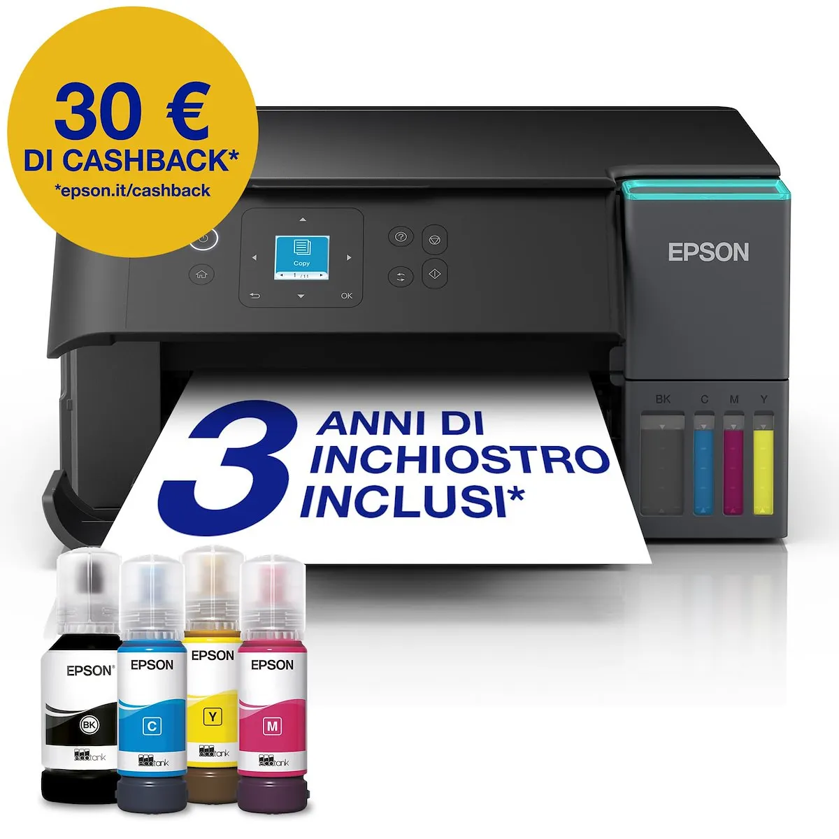 EPSON - EcoTank ET - 2951 Stampante Inkjet Multifunzione A4, serbatoi ricaricabili, 3 anni inchiostro inclusi, 30 € di cashback*