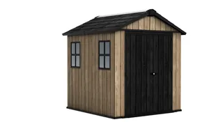 Casetta da giardino in polipropilene effetto legno 2 x 2 m, superficie esterna 5.15 m² e spessore parete 20 mm, con pavimento e porta a due ante, KETER Ashwood Apex