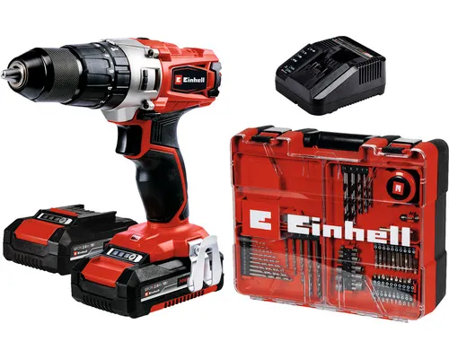 Aku příklepová vrtačka Einhell TE-CD 18/2 Li-i +64, včetně 2x2,0 Ah aku, nabíječky, kufru a 64dílné sady příslušenství, 4514221