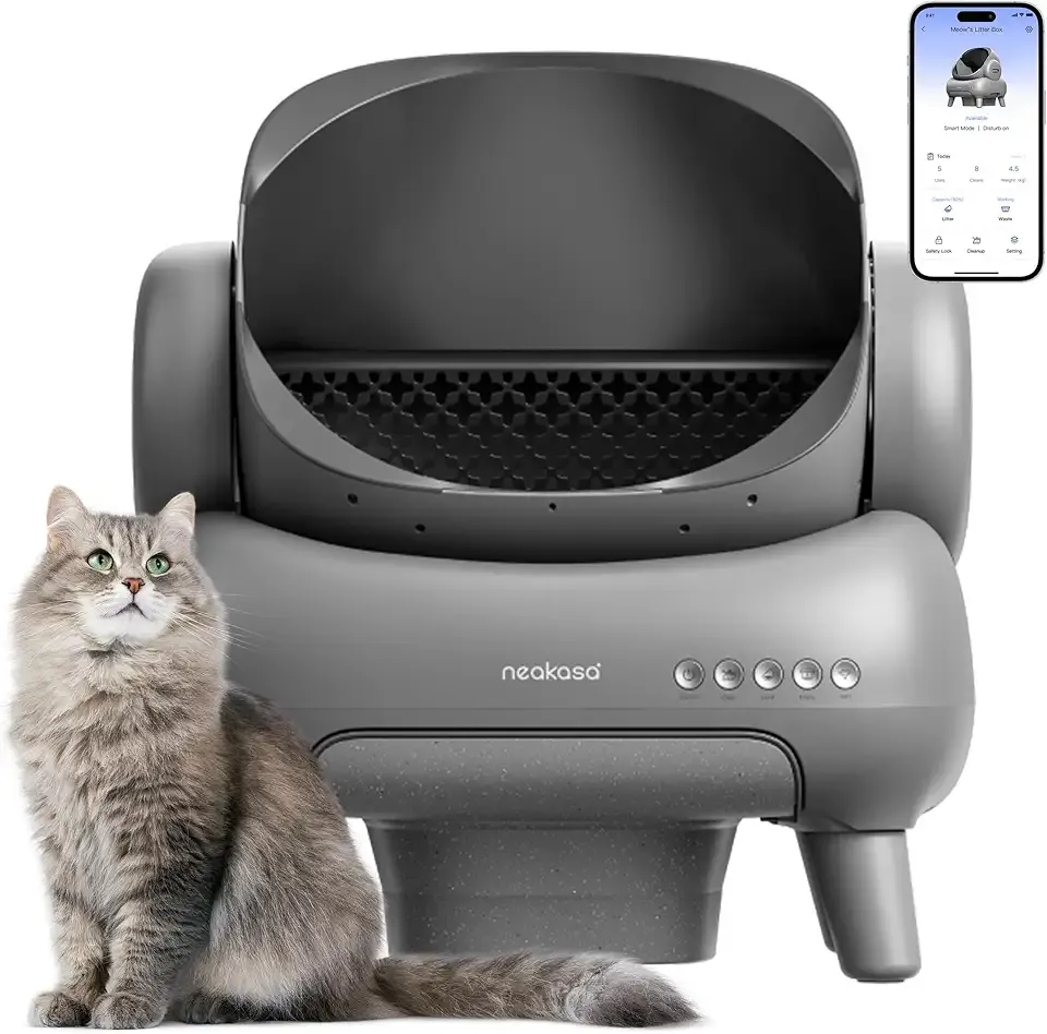 Neakasa M1 Plus Open-Top Self-Cleaning Cat Litter Box, 360° Safety Sensors, Advanced Odor & Leak Control, Automatic for Large & Multi-Cat Homes, Litter Mat & 2 Rolls Refill Bags Included