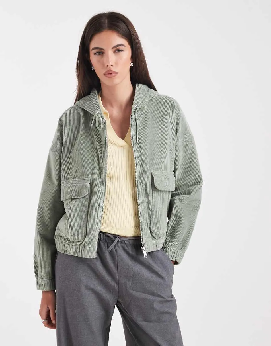 ONLY zipped through cord hooded jacket in khaki