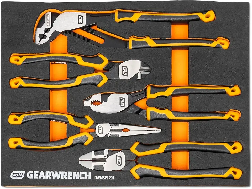 GEARWRENCH 5 Piece PITBULL Cushion Grip Pliers Set in Foam Storage Tray - GWMSPLR01