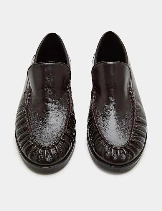 Leather Ruched Loafers
