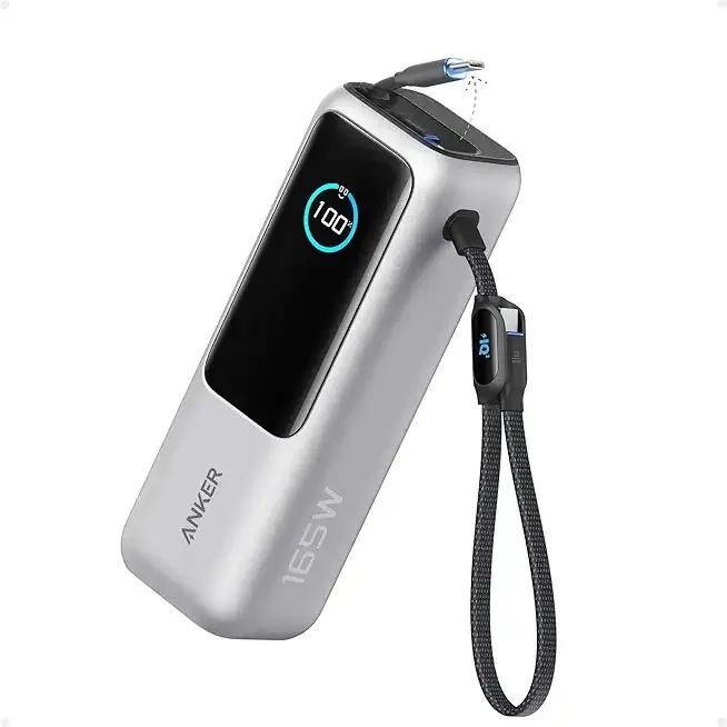 Anker Laptop Power Bank,25,000mAh Portable Charger with 165W Total Output,3 USB-C Ports (100W Max Each),Built-in Retractable Cables,Flight-Ready,for iPhone 17/16 Series,MacBook,Samsung,and More