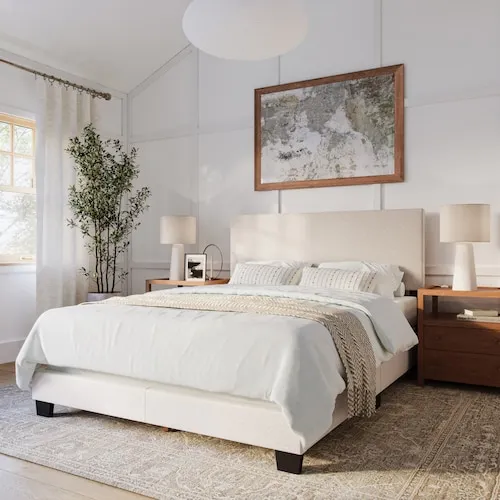 Celeste Queen Modern Beige Upholstered Bed Frame
