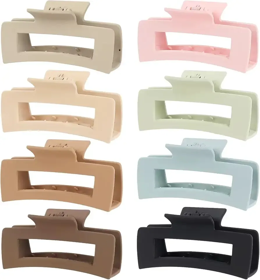 Mandydov 8 Pcs Large Hair Claw Clips 4.1 Inch Non-slip Big Square Matte Claws for Women, Strong Hold Banana Clips for Thick Thin Hair