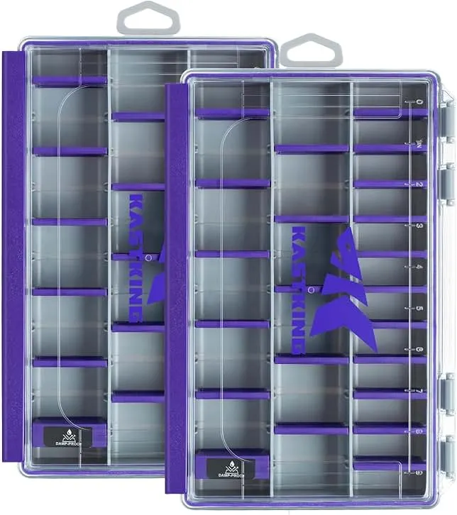 KastKing HyperSeal Waterproof Tackle Box, 3600 and 3700 Tackle Trays, Fishing Tackle Box Organizer with Removable Dividers, Lure Box and Terminal Tackle Storage,Purple
