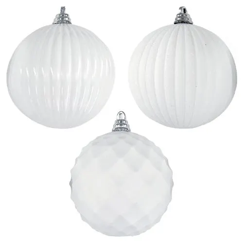 Enchanted Forest® 140mm White Mixed Texture Shatterproof Ornaments - 3 Pack