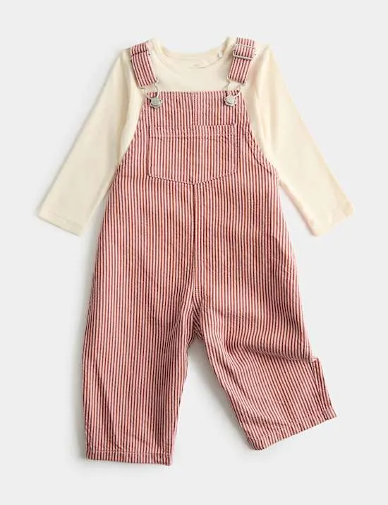 Ticking Stripe Latzhosen-Outfit aus reiner Baumwolle (0–3 Jahre)