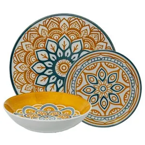 VAJILLA 18 PZS PORCELANA MANDALA AMARILLO/AZUL- Envio gratuito en Península