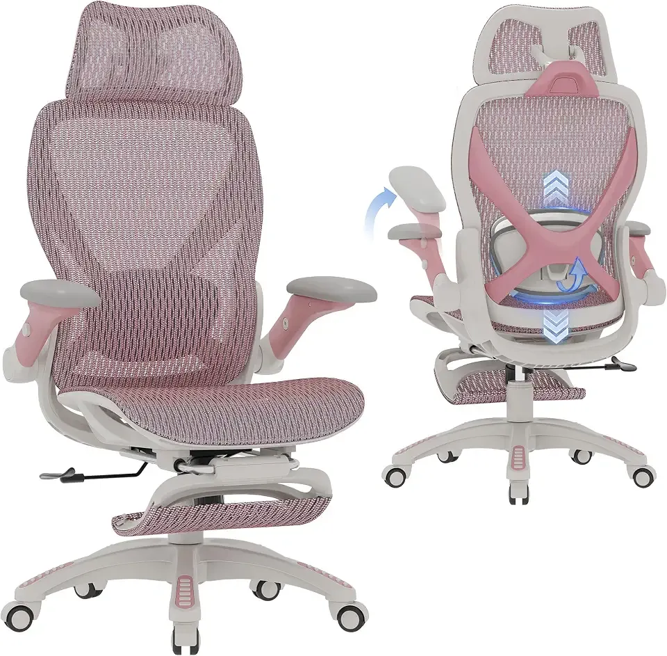 ELABEST X100 Ergonomic Mesh Office Chair with Footrest, Big and Tall Hone Desk Chair with 5D Flip-Up Arms, Adjustable 3D Lumbar Support,Gaming & Executive Computer Chairs