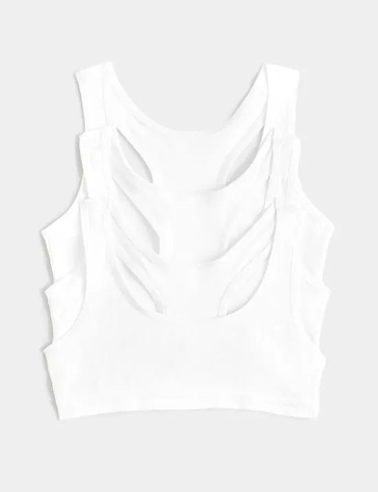 3 Pack Cotton with Stretch Crop Tops (6-16 Yrs)