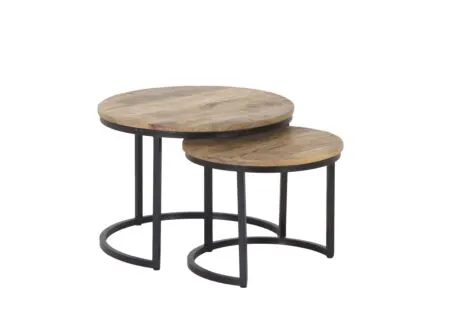 Bijzettafel Half Moon Ø60 set van 2 - mango massief & metaal - naturel