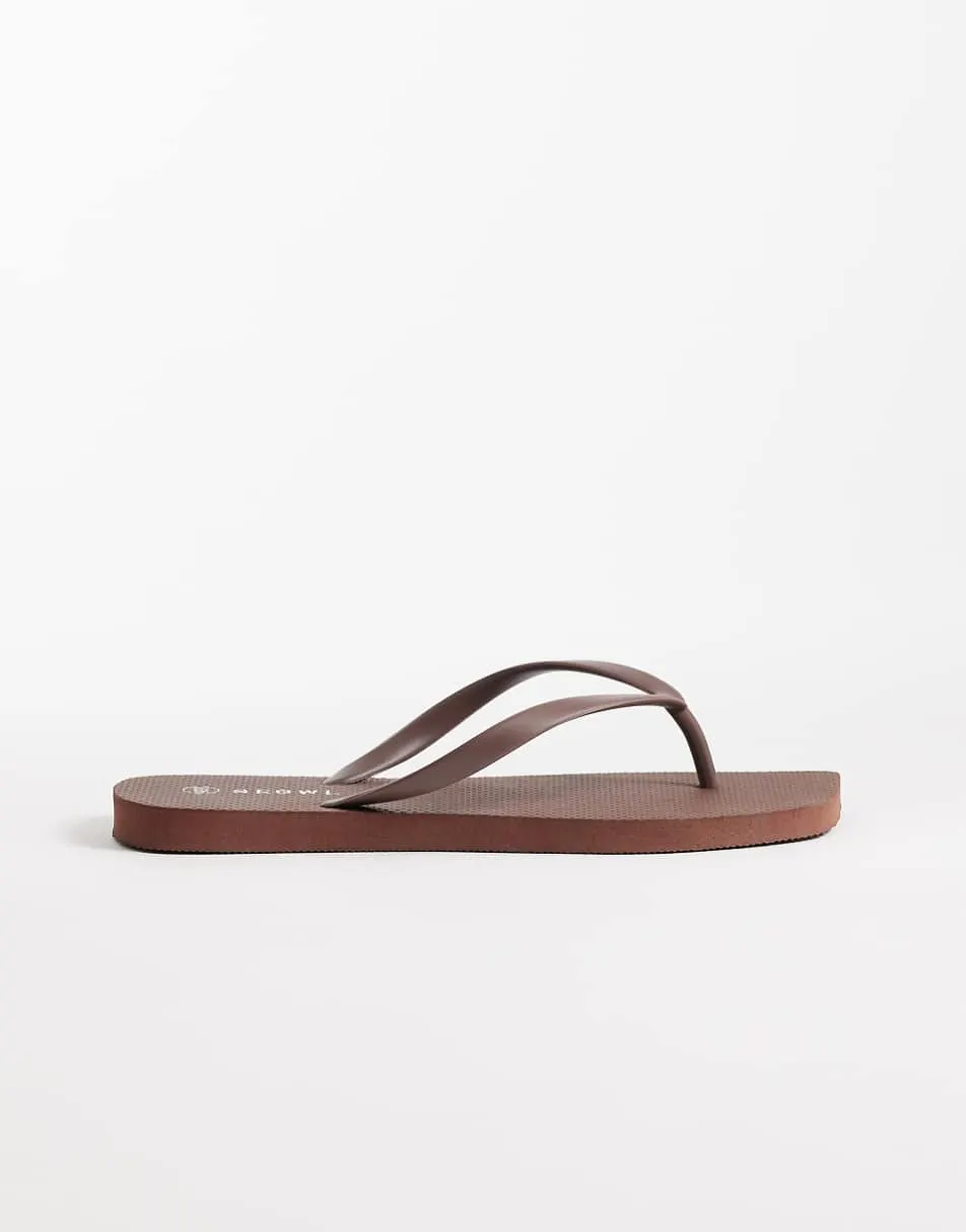 SEQWL Wide Fit square toe flip flip in brown