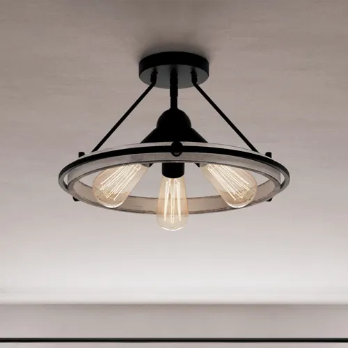 Patriot Lighting® Clint Textured Black and Weathered Gray Faux Wood 3-Light Semi-Flush Mount Ceiling Light