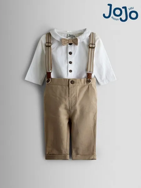 JoJo Maman Bébé Natural 4-Piece Body & Trouser Set With Bow Tie & Braces