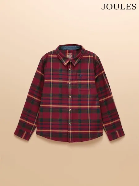 Joules Boys' Brushed Burgundy Flannel Checked Shirt