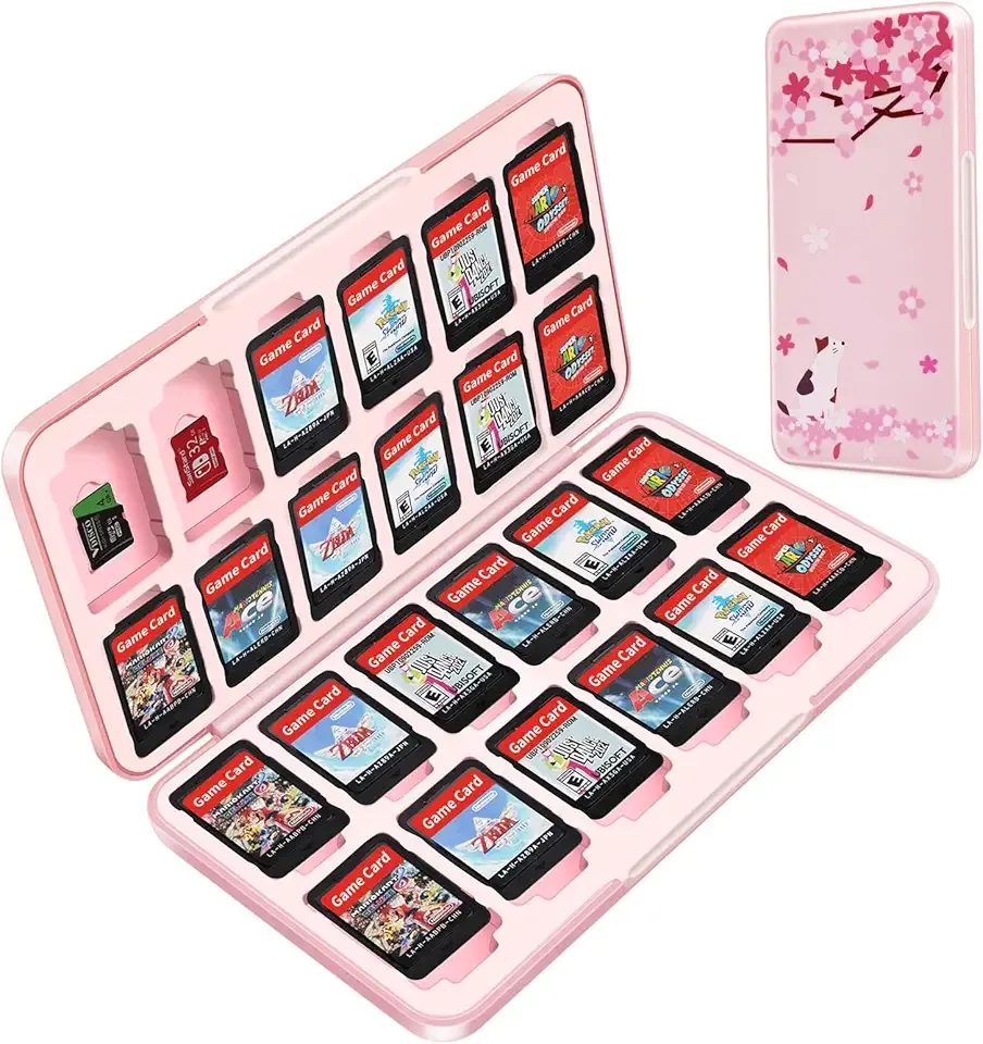 OLDZHU Cute Switch Case Holder Compatible with Nintendo Switch&Switch OLED, Pink Storage for 24 Game Cartridges and 24 Micro SD Cards