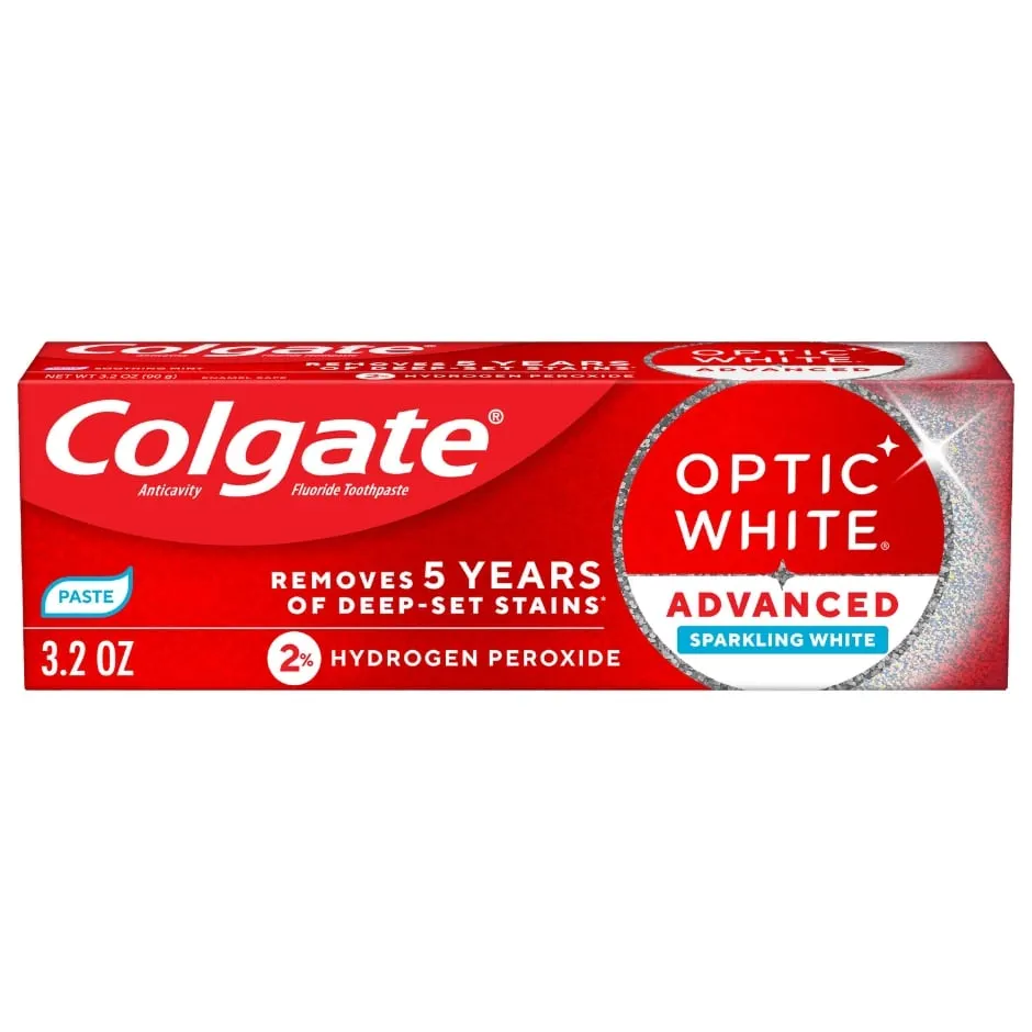Colgate Optic White Advanced Sparkling White Toothpaste with 2% Hydrogen Peroxide, 3.2 OZ