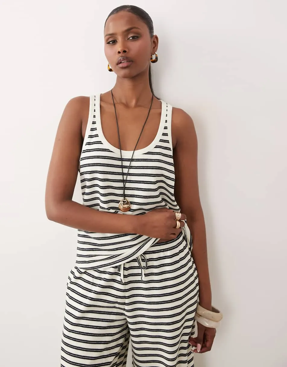 ASOS DESIGN textured knit scoop neck loose fit vest in mono stripe