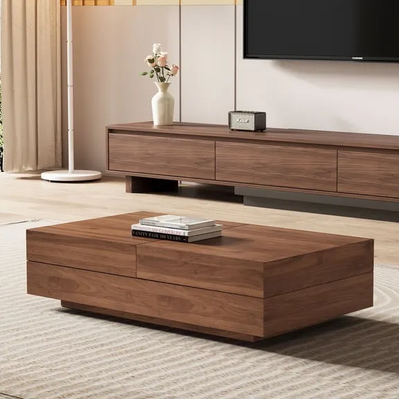 NessCarsti Mid-Century Modern Farmhouse 47.2-81.8" Expandable Coffee Table, Adjustable Center Table with Large Storage for Living Room, Walnut $264.99 Was $311.75