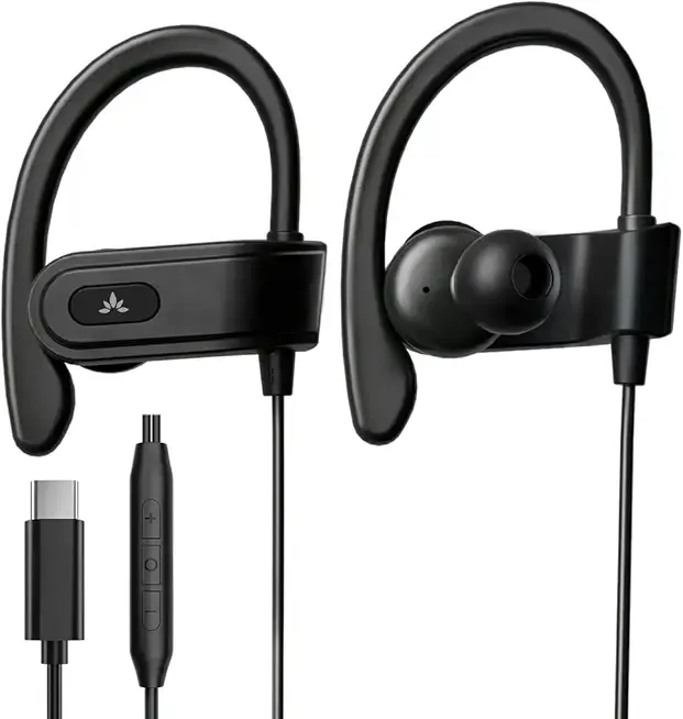 C171 - USB-C Wired Earbuds with Microphone & Volume Controls, Compatible with New iPhone 15 & 16, Samsung, Google & Android Type C Phones Headphones with Ear Hook for Running & Sports