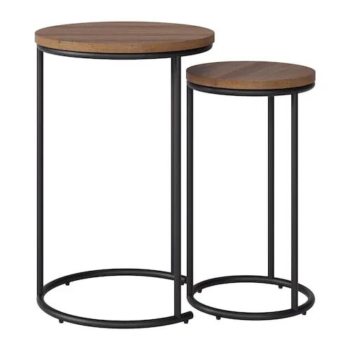 Fort Worth Brown Wood Grain Finish Round Nesting Side Table