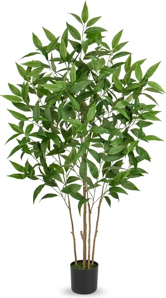 Artificial Eucalyptus Tree Plant in Black Pot – 5FT Tall Faux Indoor Plant for Home Décor, Modern Greenery for Living Room, Bedroom, Office