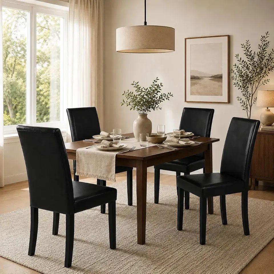 Yaheetech Dining Chairs Set of 4 Upholstered Kitchen Chairs Black