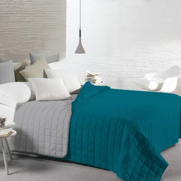 Trapunta Matrimoniale Bicolore Petrolio e Grigio 260x260 cm