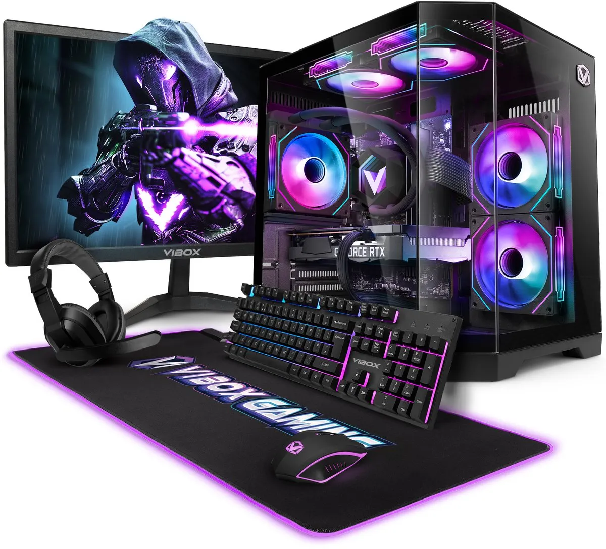 Vibox Gaming PC Set - Ryzen 7 9700X - RTX 5060 Ti - 16GB DDR5 RAM - 1TB SSD - Windows 11 - WiFi 6 + Bluetooth 5.4 - 23"" Monitor + Accessoires