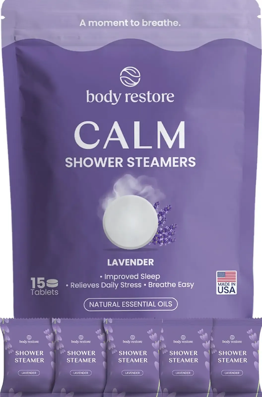 BodyRestore Shower Steamers Aromatherapy, Self Care Gifts, Calm 15 Pack | Birthday Gifts for Women & Men, Spa Relaxation & Stress Relief Sleep Care, Lavender Essential Oil Tablets