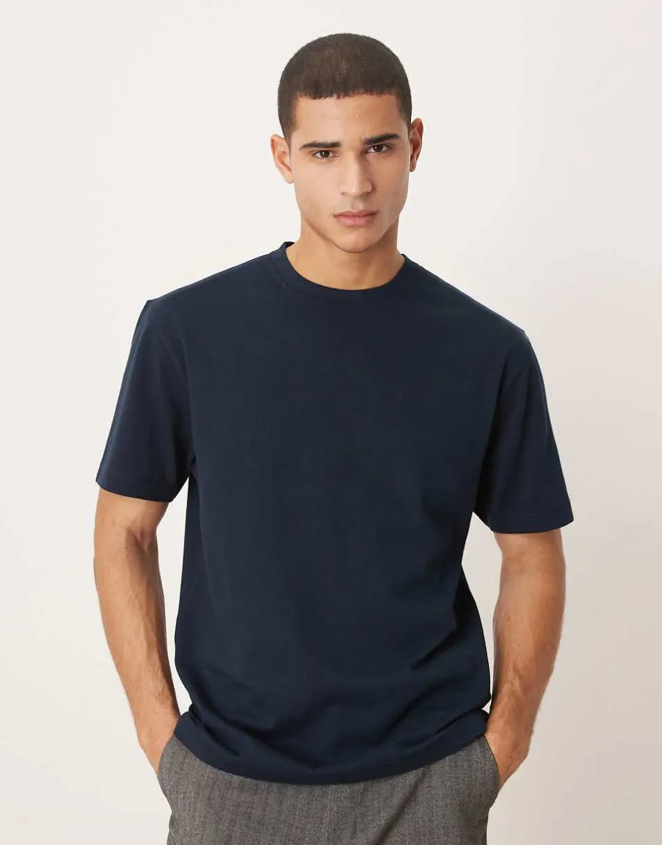 ASOS DESIGN heavyweight relaxed t-shirt in navy brushed cotton