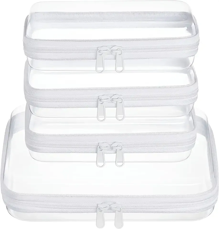 4 pcs Clear Zipper Pouches,Hard Shell Zipper Case, Toiletry Bag for Travel, CLear Diaper Bag, Toiletry Pouch, Travel Organizer, Cosmetic Bag,Toy Storage Bins (M+3S)