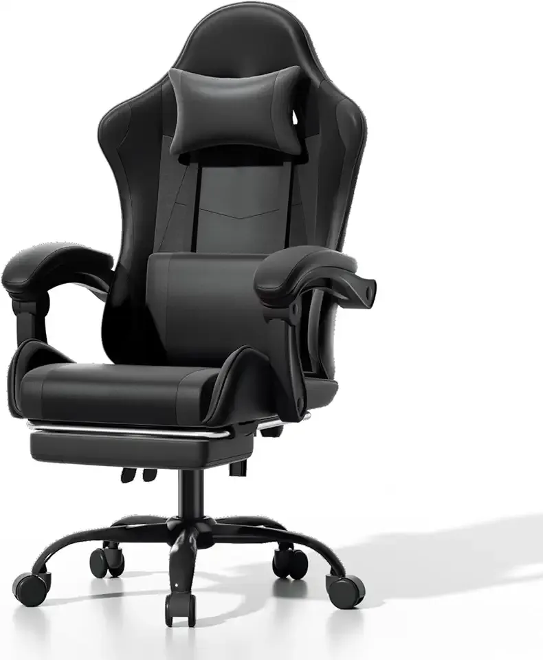 Athena Collection Gaming Chair, Ergonomic Gaming Chair with Footrest & Headrest Lumbar Support, Height Adjustable Swivel Computer Chair Office Chair Adults(Carbon Fiber Black)