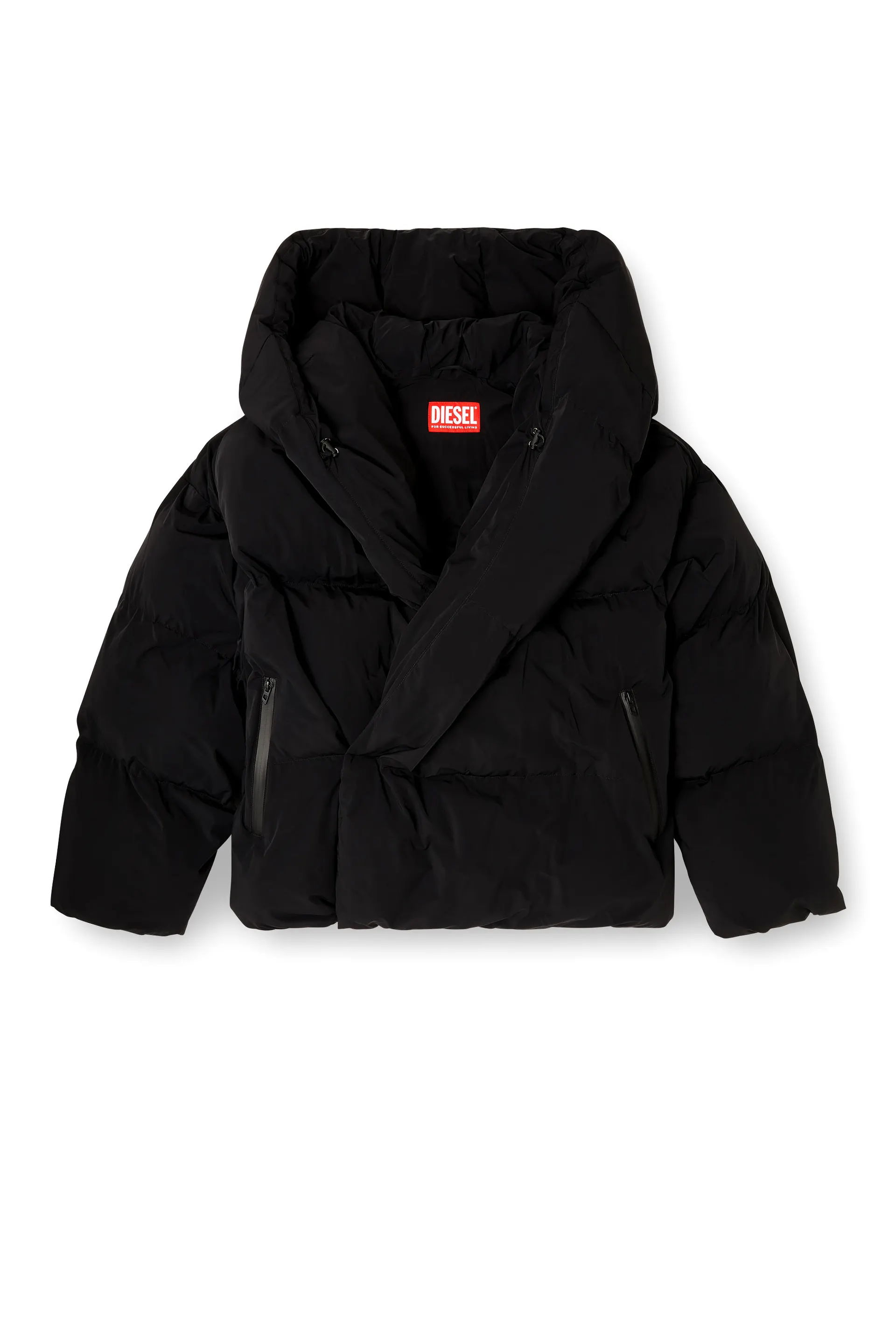 Wrap puffer jacket in stretch nylon