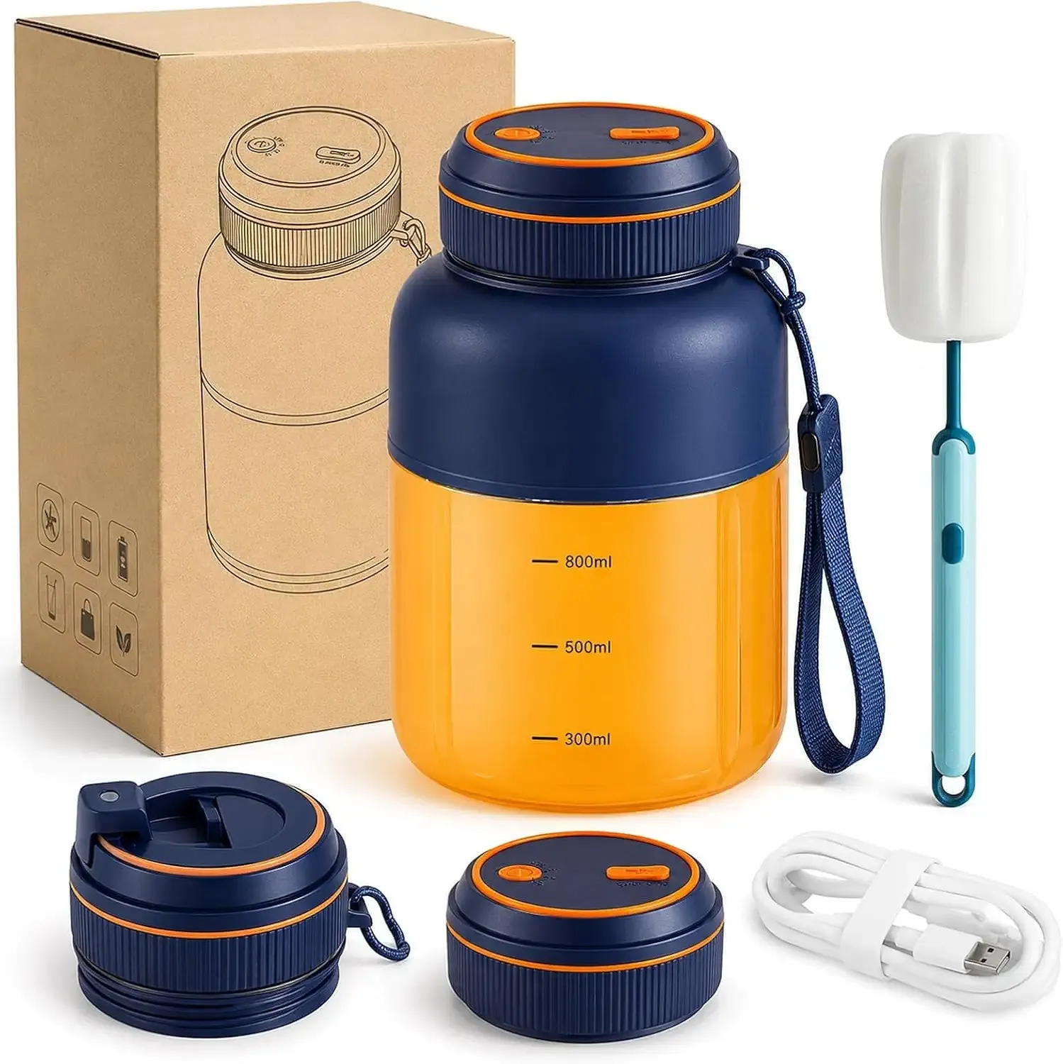1300ML Wireless Juicer Cup, 180w Portable Wireless Juicer With 38 Blades, Usb Rechargeable Cordless Blender For Fruits Vegetables, On-The-Go Fresh Juice Cup (Blue)