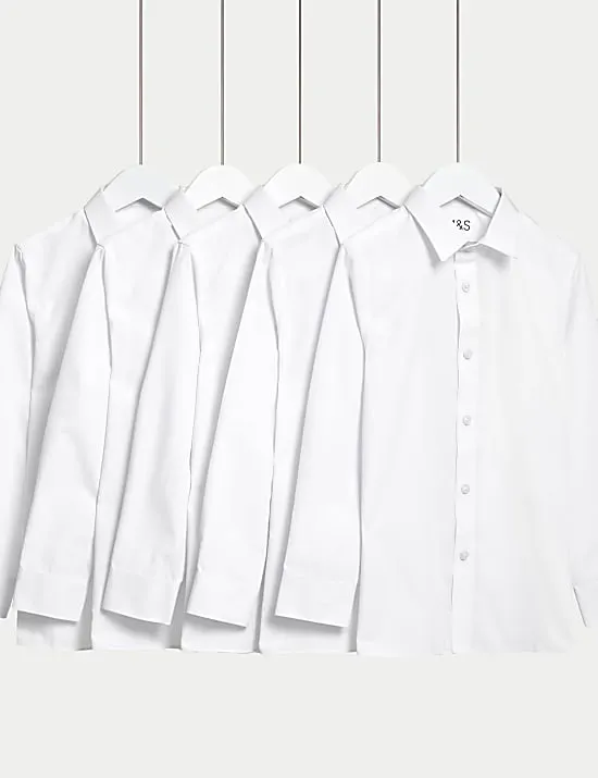 5 Pack Girls' Regular Fit Easy to Iron Shirts (2-18 Yrs)