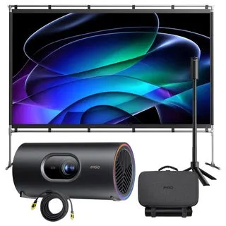JMGO PicoPlay+ Portable 1080P Google TV Projector Bundle with Power Bank Tripod and 100" Portable Screen