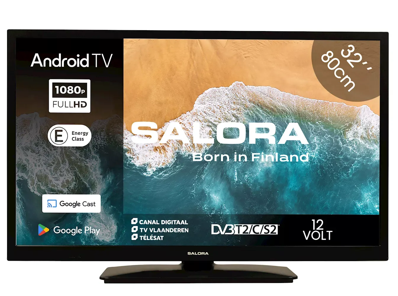 Salora 32MBA300 LED Android Smart Televisie met 220 Volt en 12 Volt aansluiting