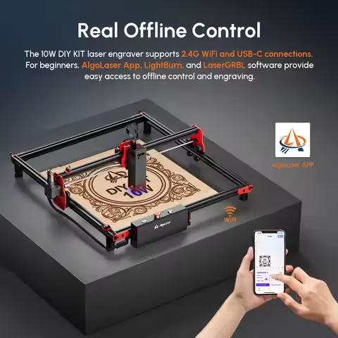 AlgoLaser DIY KIT 10W Laser Engraver with Rotary and Air Assist App Control Laser Engraver and Cutter Machine Metal Wood Glass