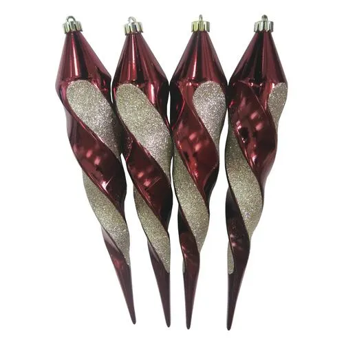 Enchanted Forest® 300mm Large Red and Champagne Finial Ornaments - 4 Pack