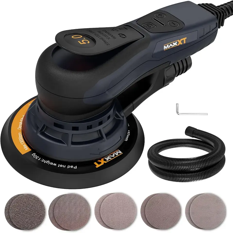 Electric 5mm Random Orbital Sander, Brushless 350W 3A Palm Sander, Multi-function Variable Speed Electric Corded Orbital Sanders Machine with 6Inch Sanding Pad, 10 Sanding Papers for Woodworking