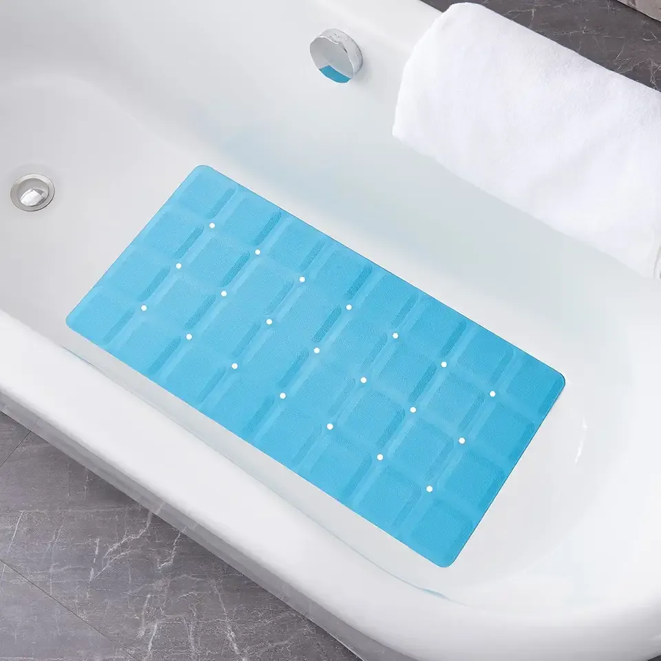 Foldable Non Slip Silicon Bath Mat Bathtub mat Shower mats no Suction Cups for Textured Tub and Reglazed Tub(Foldable-Blue, 28-inch x 14-inch)