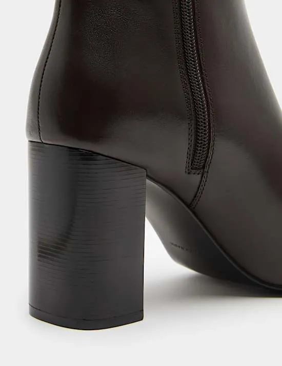 Leather Block Heel Square Toe Ankle Boots