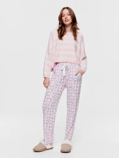 Gingham Floral Fuzzy Straight Leg Pj Pant