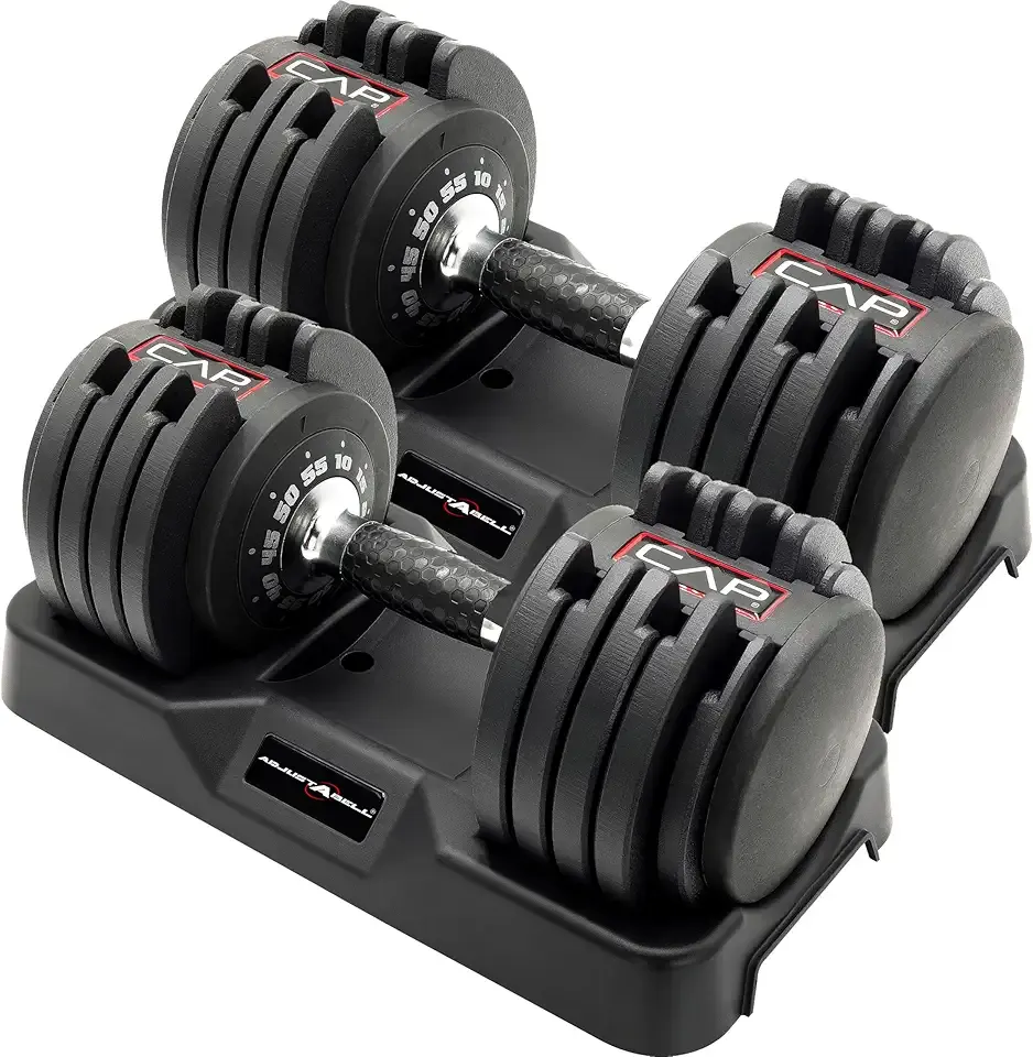 CAP Barbell ADJUSTABELL Adjustable Round Dumbbell Weights - Singles & Pairs | 12.5 lb, 25 lb & 55 lb | Multiple Handle Options